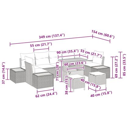 Градински Софа Комплект с възглавница 10 pcs Бежово Полиратан