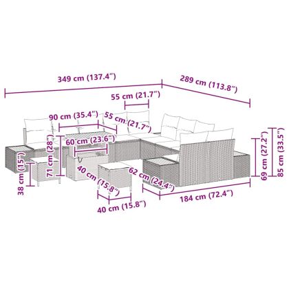 Градински Софа Комплект с възглавница 13 pcs Черно Полиратан