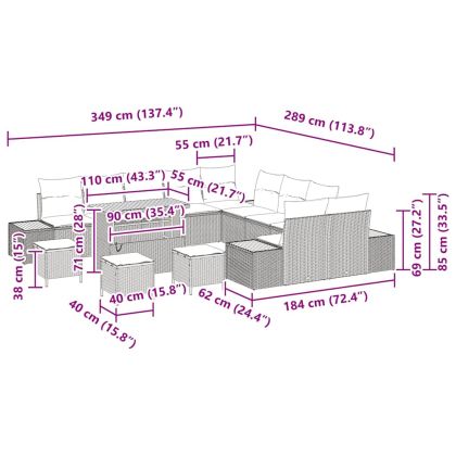 Градински Софа Комплект 14 pcs Черно полиратан