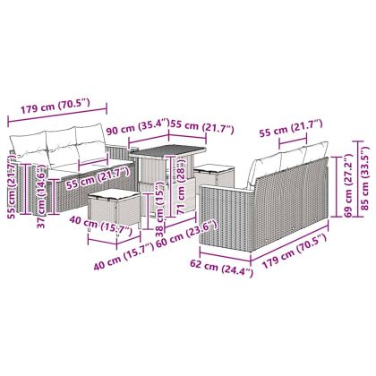 Градински Софа Комплект 9 pcs Черно полиратан
