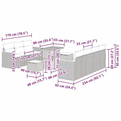 Градински Софа Комплект с възглавница 10 pcs Сив Полиратан