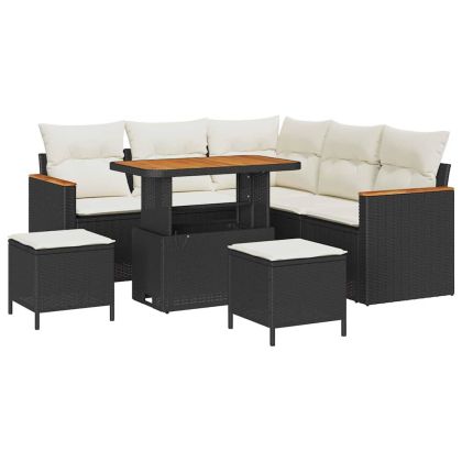 Градински Софа Комплект с възглавница 8 pcs Черно Полиратан