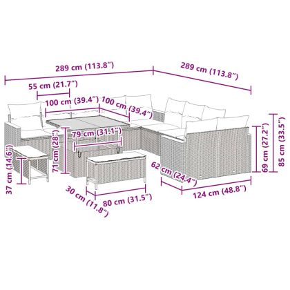 Градински Софа Комплект с възглавница 13 pcs Бежово Полиратан