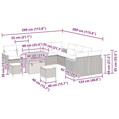Градински Софа Комплект с възглавница 13 pcs Черно Полиратан