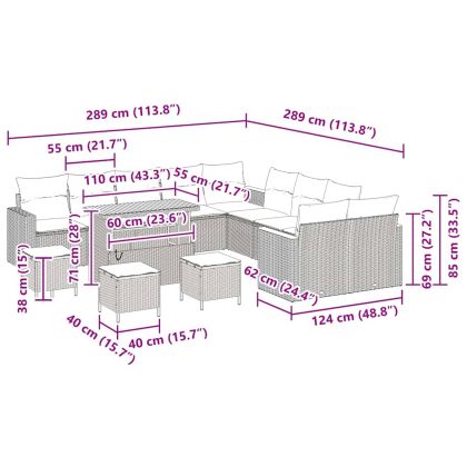 Градински Софа Комплект с възглавница 14 pcs Сив Полиратан
