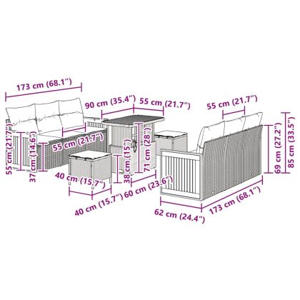 Градински Софа Комплект с възглавница 9 pcs бежово и светлосиво