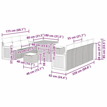 Градински Софа Комплект 10 pcs бежово и светлосиво