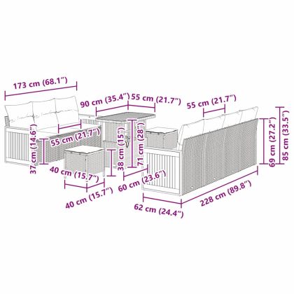 Градински Софа Комплект 10 pcs бежово и светлосиво