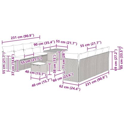 Градински Софа Комплект 11 pcs бежово и светлосиво