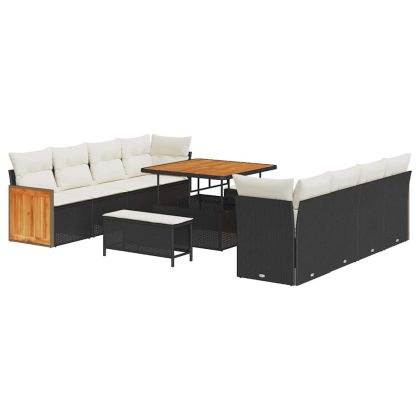 Градински Софа Комплект с възглавница 11 pcs Черно и кремаво