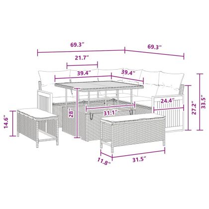 Градински Софа Комплект с възглавница 8 pcs Черно