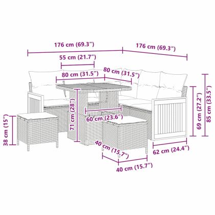 Градински Софа Комплект с възглавница 8 pcs бежово и светлосиво