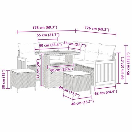 Градински Софа Комплект с възглавница 8 pcs бежово и светлосиво