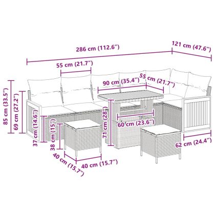 Градински Софа Комплект с възглавница 9 pcs бежово и светлосиво