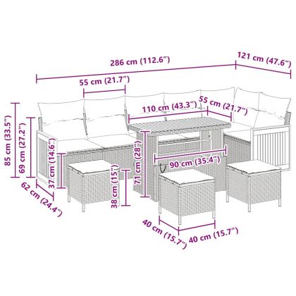 Градински Софа Комплект с възглавница 10 pcs Черно