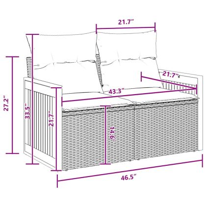 Градински Софа Комплект с възглавница 10 pcs Черно