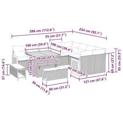 Градински Софа Комплект 12 pcs бежово и светлосиво