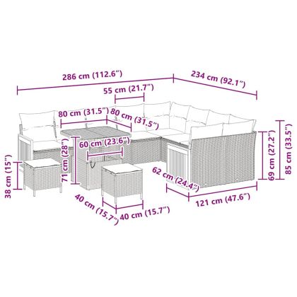 Градински Софа Комплект 12 pcs бежово и светлосиво
