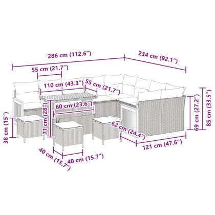 Градински Софа Комплект 13 pcs Сив 110 x 55 x 71 см