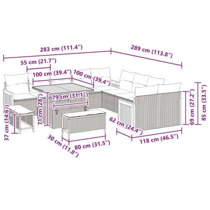 Градински Софа Комплект с възглавница 13 pcs Черно и кремаво