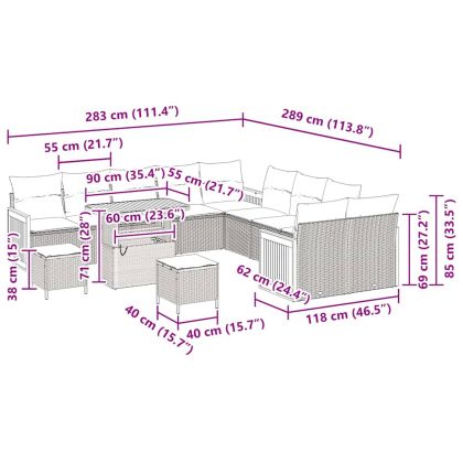 Градински Софа Комплект с възглавница 13 pcs бежово и кремаво