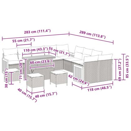 Градински Софа Комплект с възглавница 14 pcs бежово и кремаво