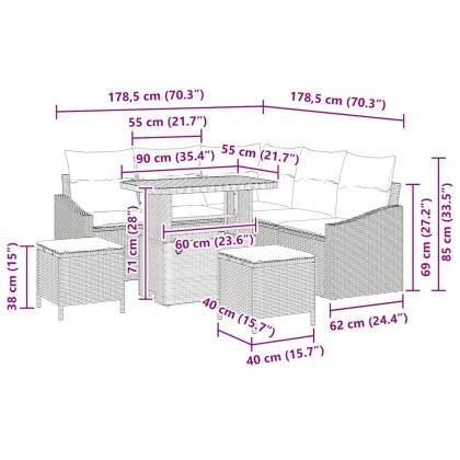 Градински Софа Комплект с възглавница 8 pcs Бежов и кремав
