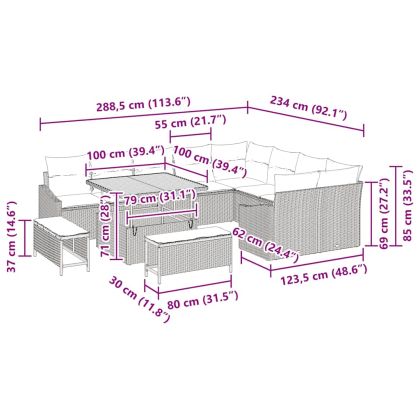 Градински Софа Комплект с възглавница със съхранение 12 pcs Сив