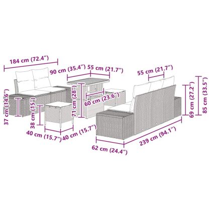 Градински Софа Комплект с възглавница 8 pcs Сив Полиратан
