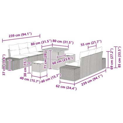 Градински Софа Комплект с възглавница 9 pcs Бежов и Светло Сив