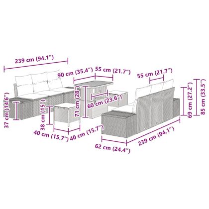 Градински Софа Комплект с възглавница с възглавница 9 pcs Черно