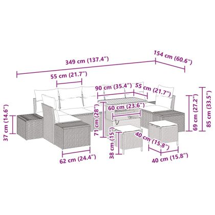 Градински Софа Комплект с възглавница 10 pcs Черно