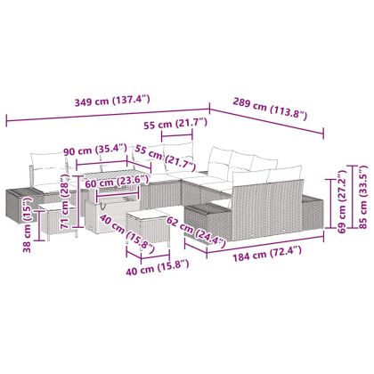 Градински Софа Комплект с възглавница 13 pcs Бежов и кремав