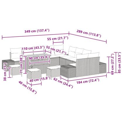 Градински Софа Комплект с възглавница 13 pcs Бежов и Светло Сив