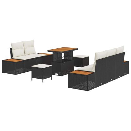 Градински Софа Комплект с възглавница 8 pcs Черен и кремав