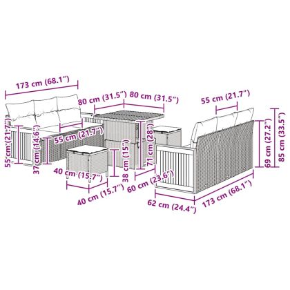 Градински Софа Комплект 11 pcs Бежов и Светло Сив полиратан