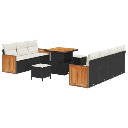 Градински Софа Комплект 10 pcs Черен и кремав полиратан