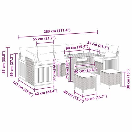 Градински Софа Комплект с възглавница 13 pcs Сив полиратан
