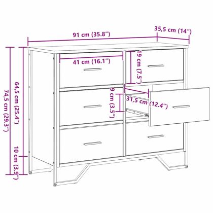 Плика с чекмедже със съхранение 2 pcs Дъб 91 x 35,5 x 74,5 см