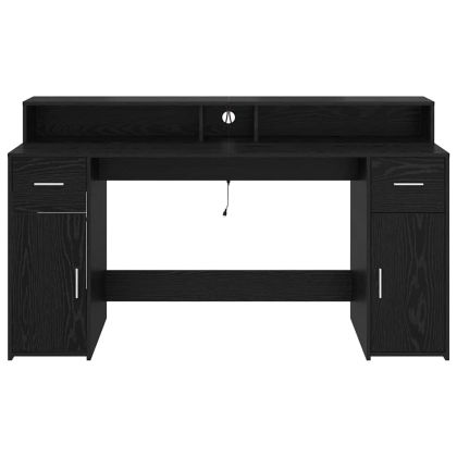 Бюро с чекмедже Черен дъб 160 x 55 x 91 см Инженерно дърво