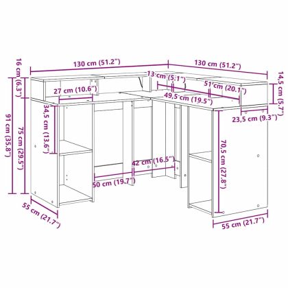 Бюро с рафт Черния дъб 130 x 130 x 91 см Инженерно дърво