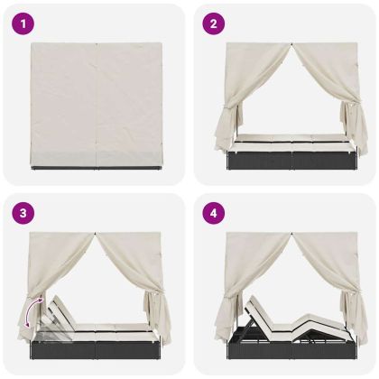 Двуетажно шезлонг с покрив Черно 205 x 129 x 200 см PE ратан