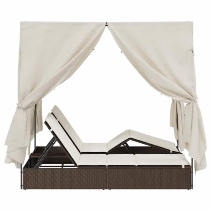 Двуетажно шезлонг с покрив Кафяво 205 x 129 x 200 см PE ратан