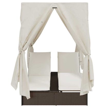 Двуетажно шезлонг с покрив Кафяво 205 x 129 x 200 см PE ратан