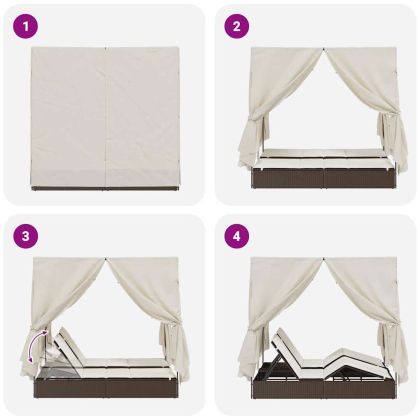 Двуетажно шезлонг с покрив Кафяво 205 x 129 x 200 см PE ратан