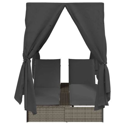 Двуетажно шезлонг с покрив Сив 205 x 129 x 200 см PE ратан