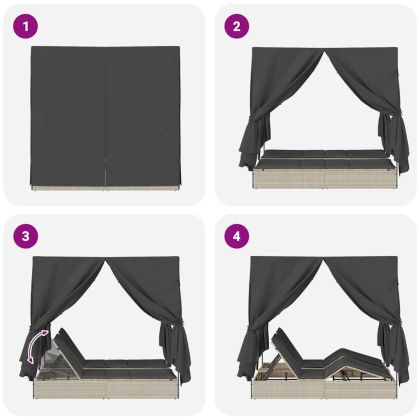 Двуетажно шезлонг с покрив Светлосиво 205 x 129 x 200 см
