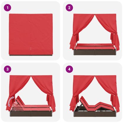 Двуетажно шезлонг с покрив Кафяво 205 x 129 x 200 см PE ратан