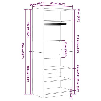 Гардероб Черен дъб 80 x 50 x 200 см Инженерно дърво