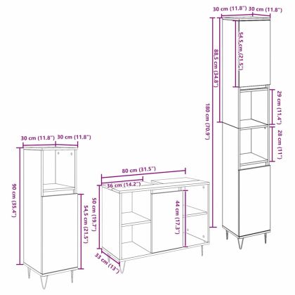 Комплект мебели за баня с рафт 3 pcs Черния дъб Инженерно дърво